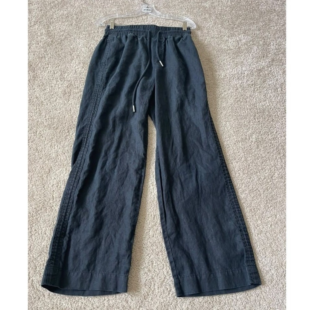 Quince Black 100% Linen Wide Leg Crop Pants Elastic Waist Small
